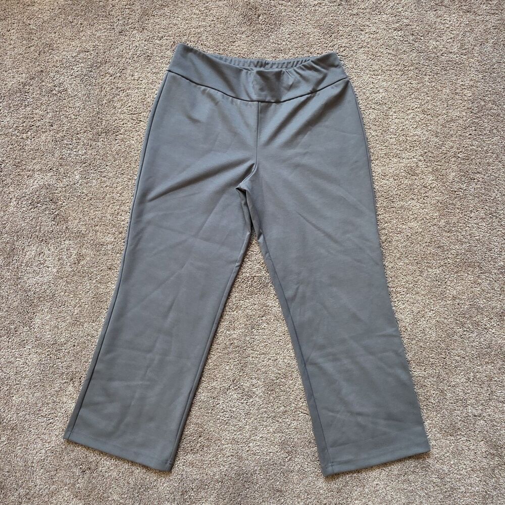Bob Mackie Ponte Knit Pant Gray Womens MP Petite M Straight Leg Wearable Art